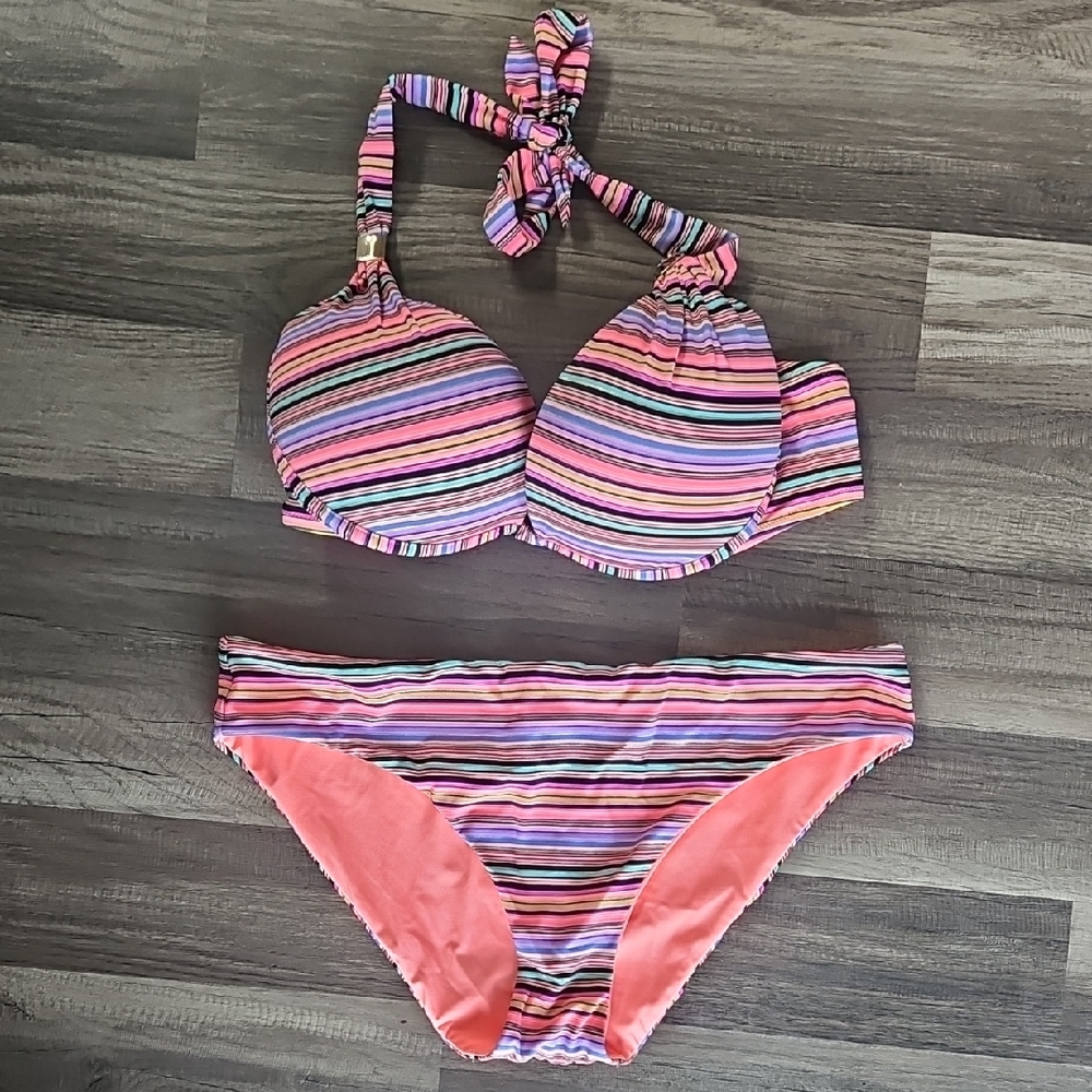 Victoria's Secret Pink and Blue Striped Bikini